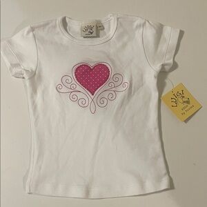 New - 2T Luigi Kids -Boutique White and Pink Heart T-Shirt